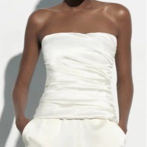 Zara Satin Effects Corset - Champagne/White